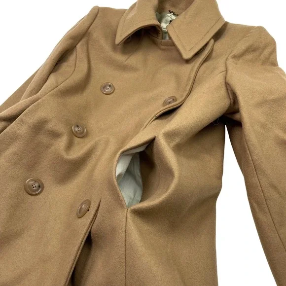 VTG J.Crew Double Breasted Pea Coat Camel Tan Wool Thinsulate Insulated Womens M - Picture 3 of 11
